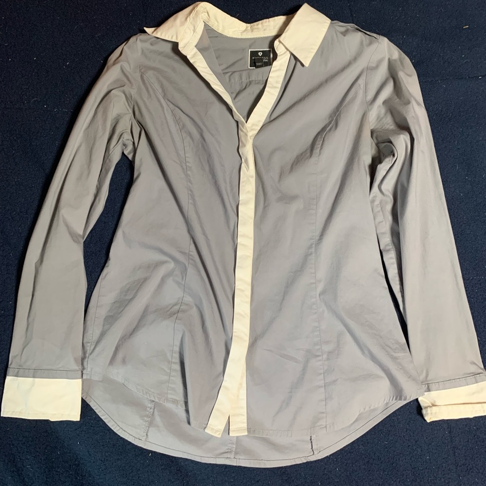 Women's gray button-down shirt
